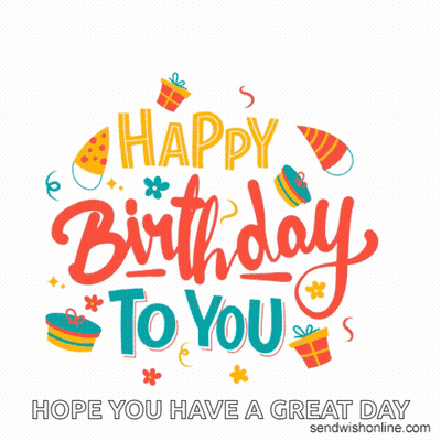 Happy Birthday Greeting Card With Gifts And Confetti GIF