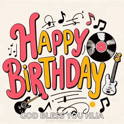 Happy Birthday Greeting Card With Guitars And Records GIF