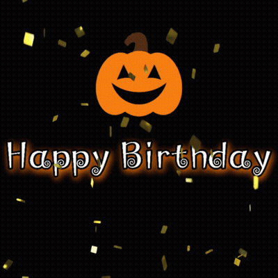 Happy Birthday Greeting Card With Pumpkin And Confetti GIF