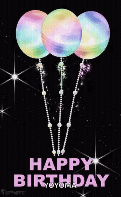 Happy Birthday Greeting Card With Three Balloons GIF