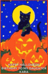 Happy Birthday Halloween Greeting Cat Night Pumpkins GIF