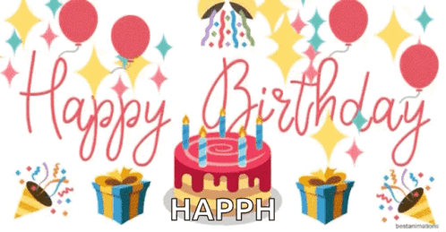 Happy Birthday Happh With A Cake And Gifts GIF