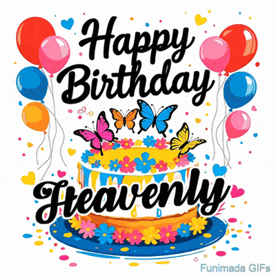 Happy Birthday Heavenly Card With Cake And Butterflies GIF