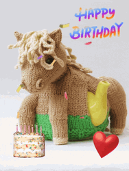 Happy Birthday Horse Puppet Stuff Toy Knitted GIF