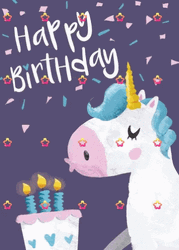 Happy Birthday Horse Unicorn Star Bubbles GIF