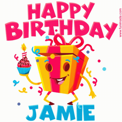 Happy Birthday Jamie Gift Holding Cupcake GIF