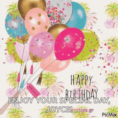 Happy Birthday Joyce Card With Balloons GIF