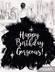 Happy Birthday Lady Black Gown Sparkle GIF