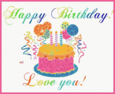 Happy Birthday Love You Cake And Balloons Card GIF