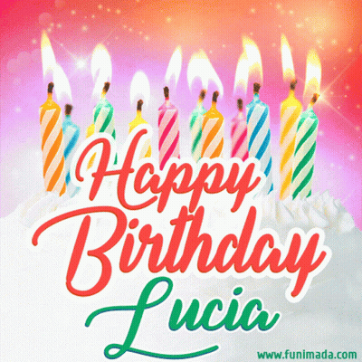 Happy Birthday Lucia Greeting Card With Candles On Cake GIF