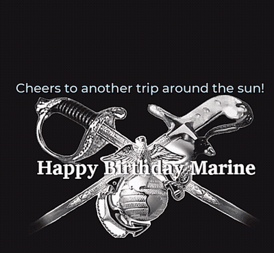Happy Birthday Marine Card With Fireworks And Swords GIF