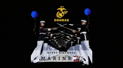 Happy Birthday Marine Poster Two Marines Holding Guns GIF