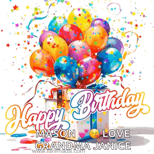 Happy Birthday Mason Love Grandma Janice With Balloons GIF