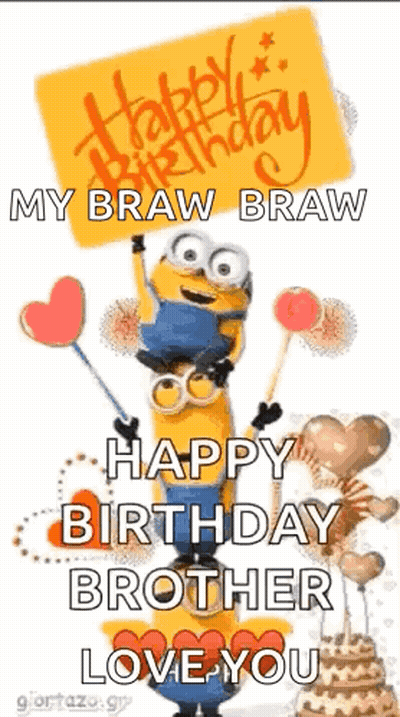 Happy Birthday Minion Holding Sign And Balloons GIF
