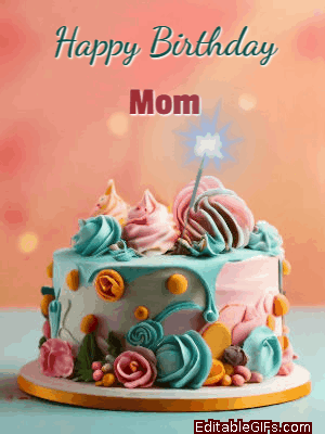 Happy Birthday Mom Card With Colorful Cake GIF