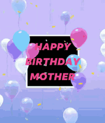 Happy Birthday Mom Flying Balloons With Confetti GIF