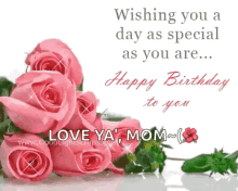 Happy Birthday Mom Sparkling Pink Roses GIF