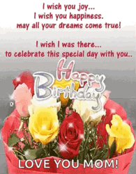 Happy Birthday Mom Touching Message And Bouquet GIF