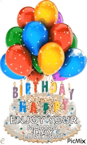 Happy Birthday Momma Love Goat Cake Balloons Candles GIF