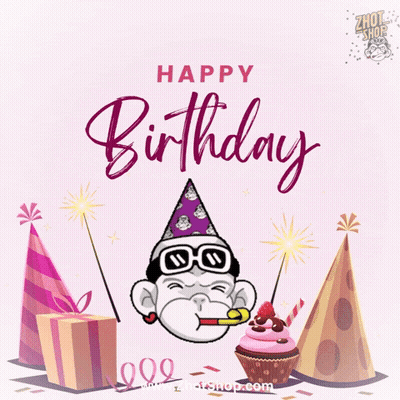 Happy Birthday Monkey Wearing Party Hat GIF