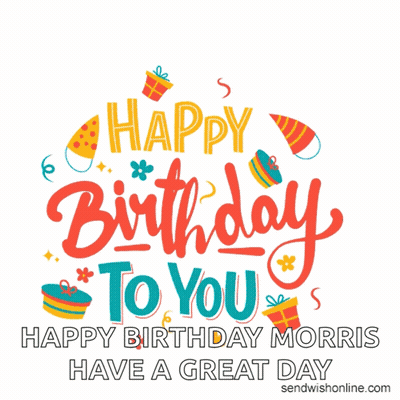 Happy Birthday Morris With Gifts And Confetti GIF