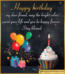 Happy Birthday My Friend Colorful Balloon  GIF