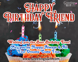 Happy Birthday My Friend Three Cupcakes  GIF