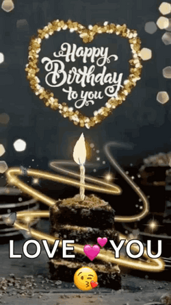Happy Birthday My Love Twinkling Golden Heart GIF