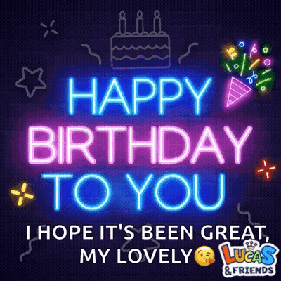 Happy Birthday Neon Sign With Cake GIF