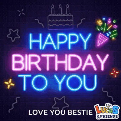 Happy Birthday Neon Sign With Cake GIF