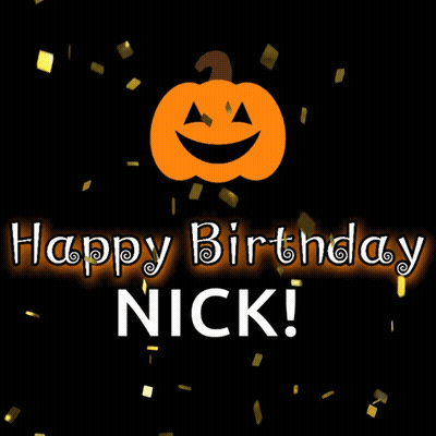 Happy Birthday Nick Sign With Smiling Pumpkin GIF