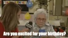 Happy Birthday Old Lady Celebrant Interviewed  GIF