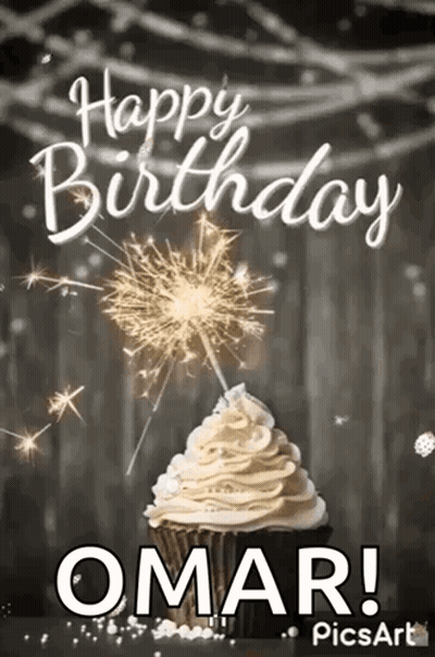 Happy Birthday Omar Cupcake Sparkler GIF