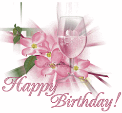 Happy Birthday Pink Flowers Champagne