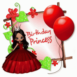 Happy Birthday Princess Glitters Balloon Hearts GIF