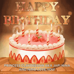 Happy Birthday Princess Strawberry Cake Fireworks Greeting  GIF