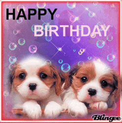 Happy Birthday Puppies With Bubbles And Balloons Design GIF