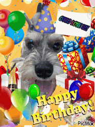 Happy Birthday Puppy With Gifts And Balloons Design