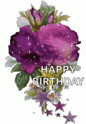 Happy Birthday Purple Rose Glitter