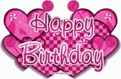 Happy Birthday Sign With Pink Hearts And Lollipops GIF