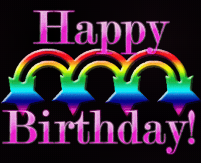 Happy Birthday Sign With Rainbow And Stars GIF