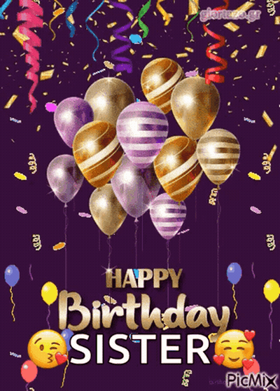 Happy Birthday Sister With Balloons GIF