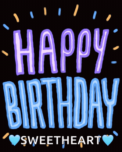 Happy Birthday Sweetheart Blue Purple Text On Black GIF