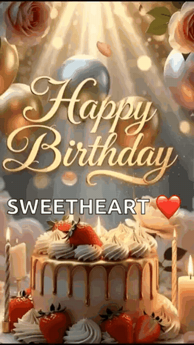 Happy Birthday Sweetheart Cake And Candles GIF