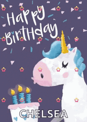 Happy Birthday Unicorn Chelsea Blowing Candles GIF