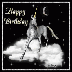 Happy Birthday Unicorn Monochromatic Greeting GIF