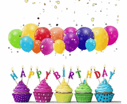 Happy Birthday Wishes Cupcakes And Balloons GIF