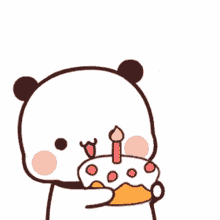 Happy Birthday Wishes Cute Bear Holding Cake GIF