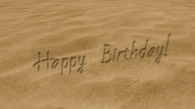 Happy Birthday Written In The Sand With A Starfish In The Water GIF