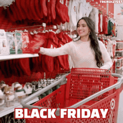 Happy Black Friday Woman Putting Products Into Cart GIF